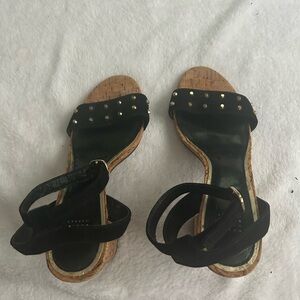 White House Black Market Black Sandals with Gold Accents  size 7M (never worn)
